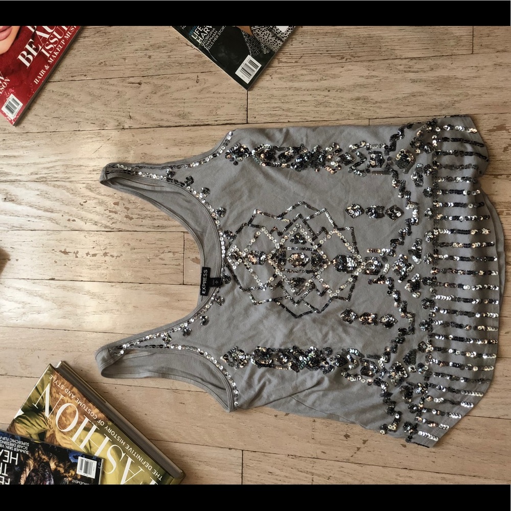 Express gray tank top with sequins